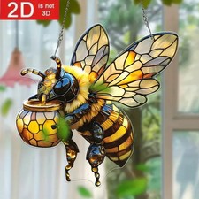 Flying Honey Bee With Honey Pot Suncatcher Stained Glass Effect Decor Gift