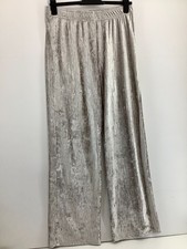 River Island Silver Pleated Wide Leg Trousers Crinkle Velour Party UK 10