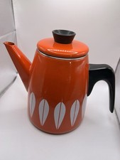 Cathrineholm Lotus Coffee Pot Orange Red/White 60s Made in Norway Enamel RARE