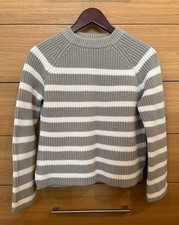 M&S Breton Stripe Grey Jumper 95% Cotton New No Tags Flared Sleeves