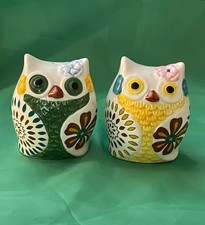 Owl Salt and Pepper Shakers 3.5" Florals Multi-Color American Atelier