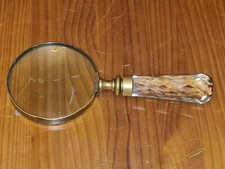 SUPER ANTIQUE LARGE SOLID CUT CRYSTAL HANDLE & BRASS MAGNIFYING GLASS