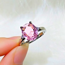 Vintage Pink Crystal Oval Adjustable Ring 925 Sterling Silver Women Jewellery UK