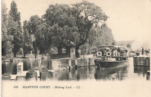 Postcard boat molesey lock - boat,