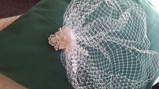 ? OFF WHITE MESH BIRDCAGE FACE VEIL, LACEY,ORGANZA FLOWER,CLIP & PIN WEDDING
