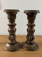 Wooden candlesticks pair