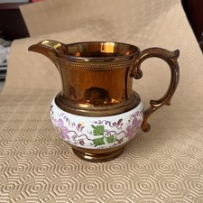 Antique 19th Century Lustre Hand Painted Floral Design Jug