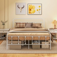 HOMCOM 5ft King Platform Bed Frame, Underbed Storage, White  , Refurbished