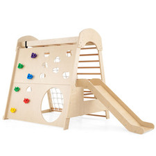 Montessori Climbing Playset Kids 8-in-1 Indoor Wooden Playground-Natural