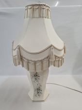 Vintage Table Lamp Floral Ceramic Base Tassel Shade Beige Lighting