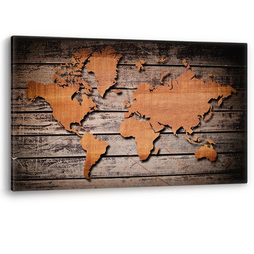World map carving - carving, wood
