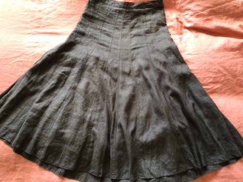 Brown linen panelled - panelled, skirt