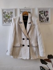Zara White Tweed Boucle Blazer
