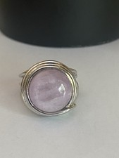 Sterling Silver Pink Round Cut Kunzite Cabochon Ring Size R