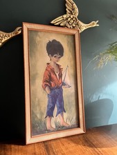 DALLAS SIMPSON Vintage Framed Boy Print Wall Art Retro Decor - 1960s