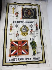 Vintage The Queens Regiment Irish Linen Tea Towel - New 77.5 X 49 Cm