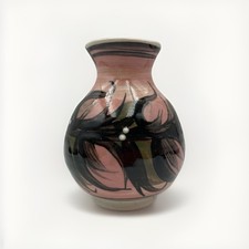 Vintage Alvingham Studio Pottery Small Pink Floral Vase Pru Green H 8.5cm 1970s