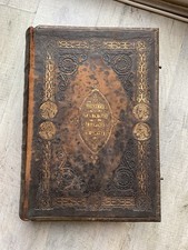 1800’s Large Antique Welsh Illustrated Family Bible Hard Back Leather Bound