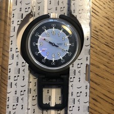 1998 Collectible Pop-Up Swatch Pocket Watch. Pearlescent face, box, receipt. 