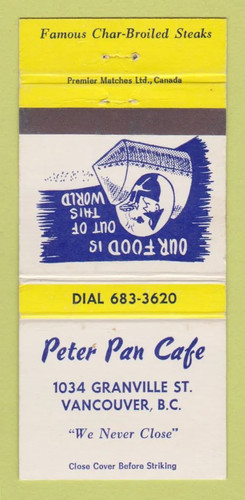 Matchbook cover peter pan - cover,
