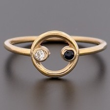 9ct Yellow Gold Sapphire & Diamond Two Stone Circle Ring Size N
