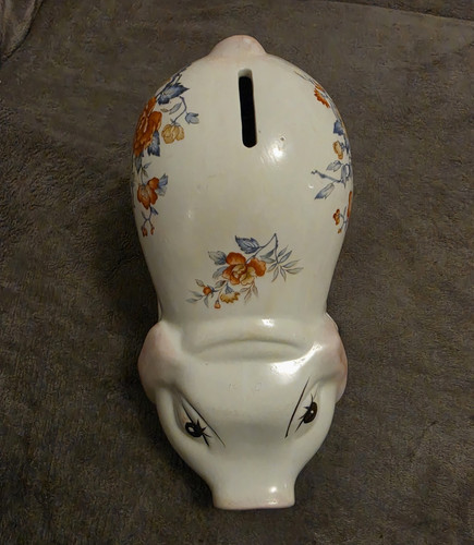 White ceramic piggy bank - white,