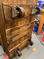 Vintage Industrial Coffee Table -  wood and Cast Iron Mill Trolley Cart
