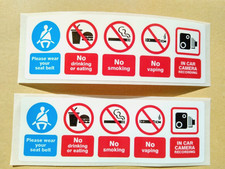 Taxi Warning Stickers x 2  CCTV No Smoking Vaping Seatbelt Passenger Rules Vinyl