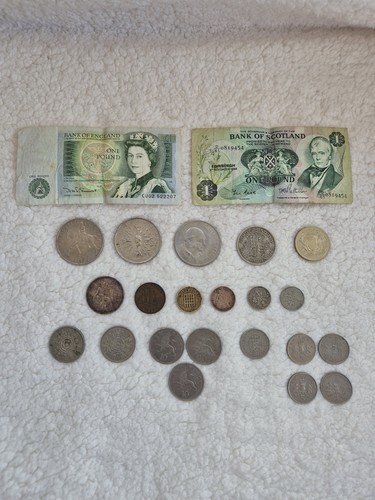 Old english coins and notes - coins,