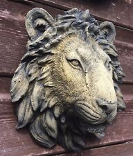 small Lion head wall plaque decorative stone home or garden ornament 20cm/8"H
