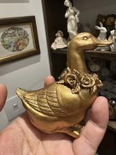 Retro Goose Figurine Gold and Burgundy