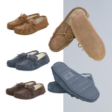 Genuine  Suede Moccasin Slippers with Warm Wool-Blend Lining Soft Sole Loafers