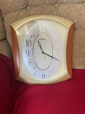 Rhythm Wood Effect and Gold Quartz Wall Clock with Silent Sweep Excellent 