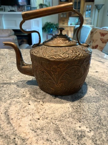 Antique embossed copper kettle - copper,