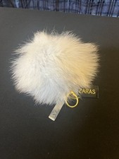 ZARA Bag Charm Statement FLUFFY FURRY Faux Fur BUBBLE POMPOM White  Keyring