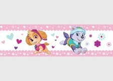 Paw Patrol Puppies self-adhesive children's bedroom wallpaper border pink white