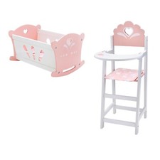 Babykins Love Baby Doll Wooden Doll Highchair Kids Toys Rocking Crib Cot Bed Set
