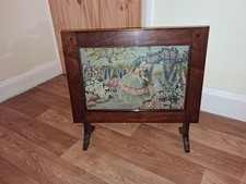 Vintage Wooden Tapestry Fire Screen