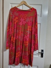 Gudrun Sjoden Shift Floral Long Sleeve Dress Raspberry Pink Size XXL Pockets