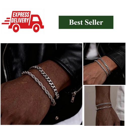 Men chain bracelet set 2pcs - men's,