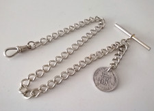 Albert Pocket Watch Chain. T-Bar, NCRCo Dog Clip & 1943 Vintage Coin Fob 12" 21g