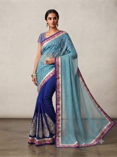 Blue half - half, saree