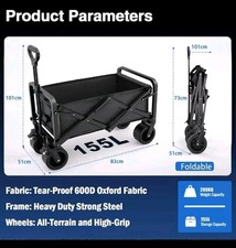 L/XL Foldable Trolley Cart Heavy Duty Folding Wagon Beach Camping Garden Fishing