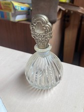 Vintage Antique Small Glass Perfume Bottle with Silver Stopper Top