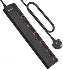 DEWENWILS 6 Way Surge Protected Extension Lead 3Meter Black 