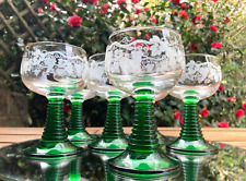 5 Vtg Emerald Green Beehive Stem Wine Glasses Grapevine pattern Luminarc France