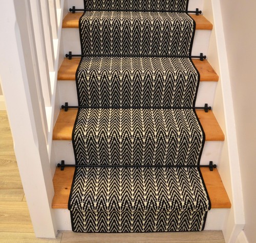 Black herringbone stair runner - black,