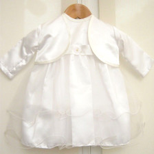 Baby Girls Tulle Dress Ivory 2 Piece Satin Bolero Christening Wedding 0-6 Months