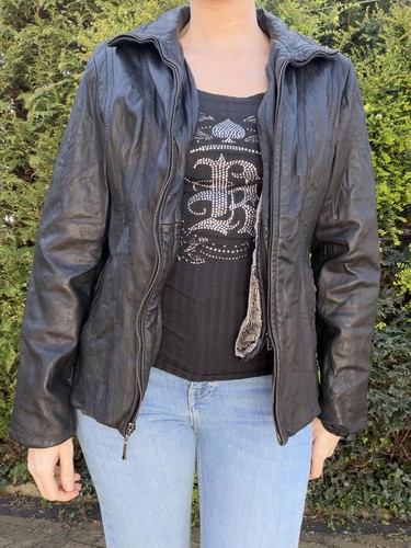 Black leather jacket - black,
