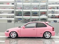 MH 1:18 For Pink Civic Type R EK9 B16B Vtec Engine Diecast Metal Car Gift Model
